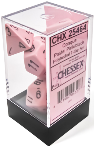OPAQUE 7-DIE SET POLYHEDRAL PASTEL PINK/BLACK | The CG Realm