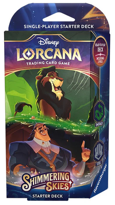 lorcana starter decks pre order DISNEY LORCANA SHIMMERING SKIES STARTER Emerald and steel