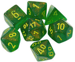 Chessex Borealis Maple Green/yellow Polyhedral 7 Die Set | The CG Realm