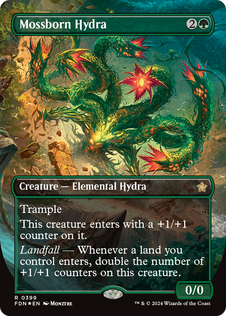 Mossborn Hydra (Borderless) (Mana Foil) [Foundations] | The CG Realm
