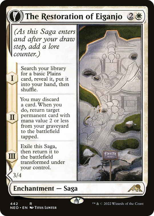 The Restoration of Eiganjo (Extended Art) (NEO-442) - Kamigawa: Neon Dynasty: (Extended Art, fandfc, enchantment)