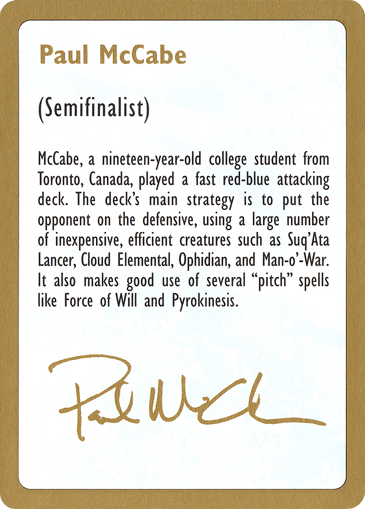 1997 Paul McCabe Biography Card (WCD-) - World Championship Decks 1997