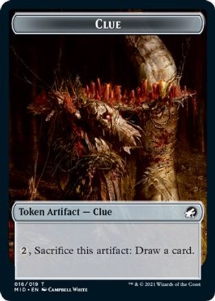 Clue // Zombie (015) Double-Sided Token (MID-16 // 15) - Innistrad: Midnight Hunt Foil