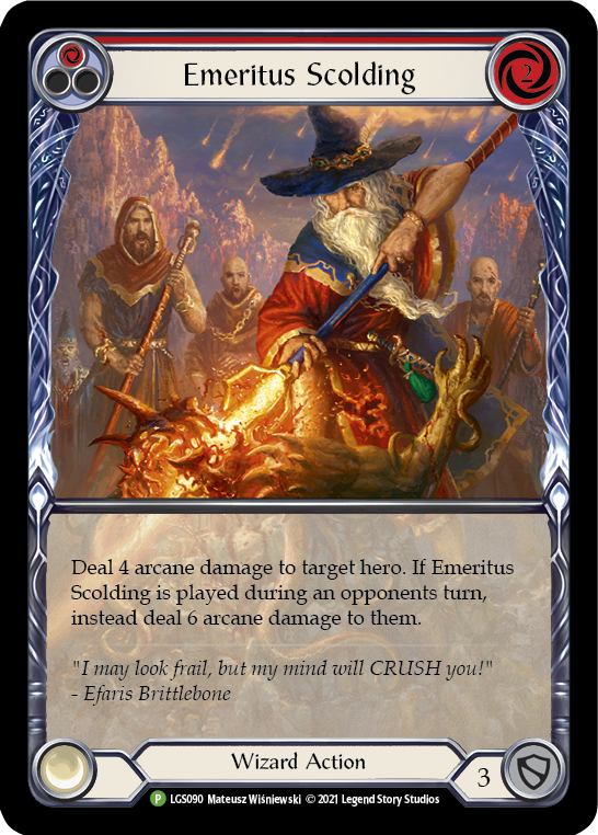 Emeritus Scolding (Red Extended Art) [LGS090] (Promo)  Rainbow Foil | The CG Realm