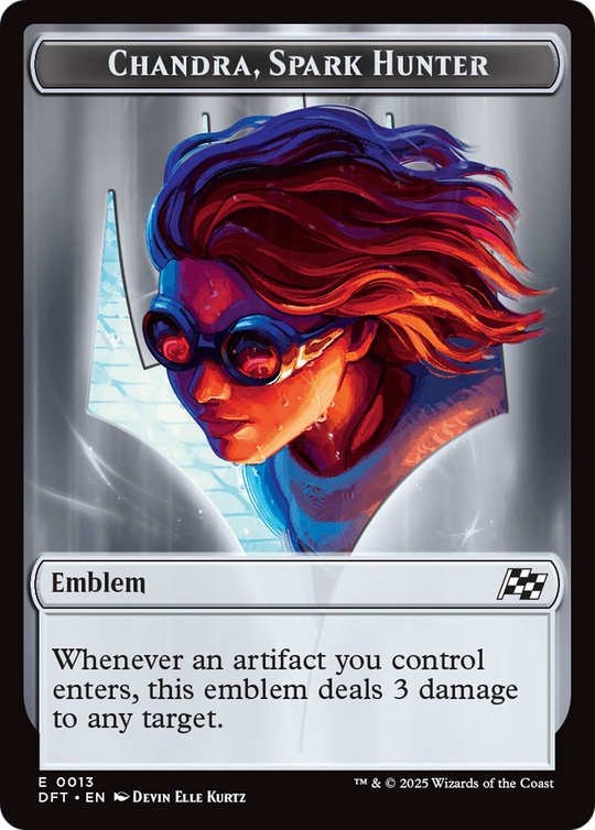 Emblem - Chandra, Spark Hunter // Vehicle Double-Sided Token (DFT-13 // 12) - Aetherdrift