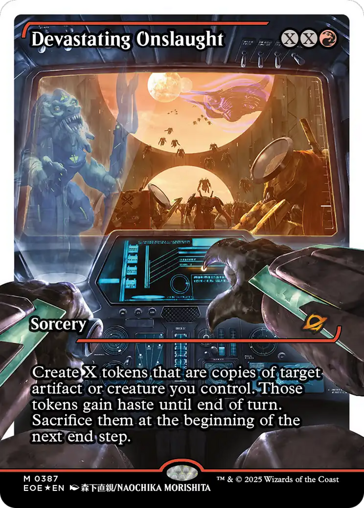 Devastating Onslaught (0387) (Showcase) (Fracture Foil) [Edge of Eternities] | The CG Realm