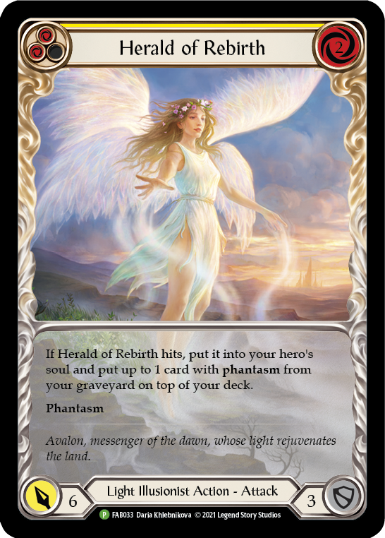 Herald of Rebirth (Yellow) [FAB033] (Promo)  Rainbow Foil | The CG Realm