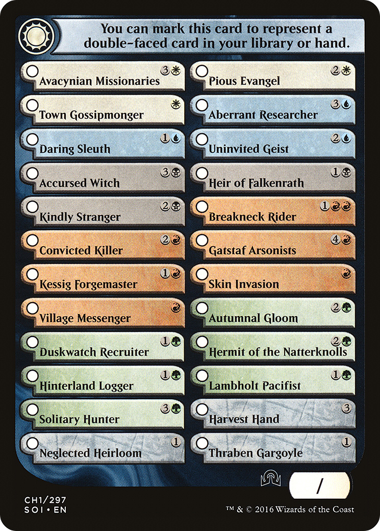 Checklist Card - (CH1) Shadows over Innistrad (SOI-CH1) - Shadows over Innistrad Tokens