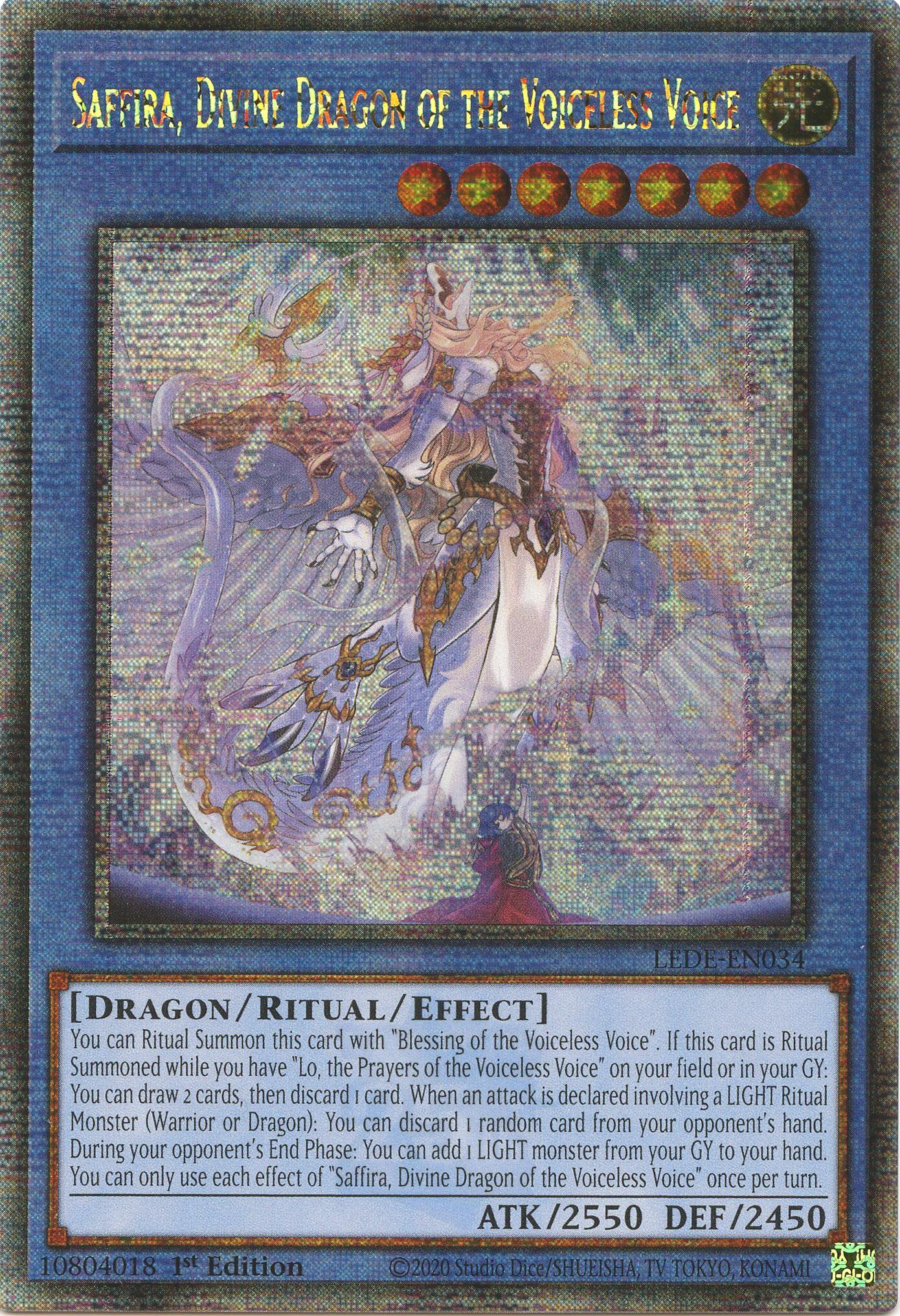 Saffira, Divine Dragon of the Voiceless Voice (Quarter Century Secret Rare) [LEDE-EN034] Quarter Century Secret Rare | The CG Realm