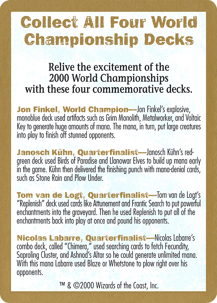 2000 World Championship Advertisement Card (WCD-) - World Championship Decks 2000