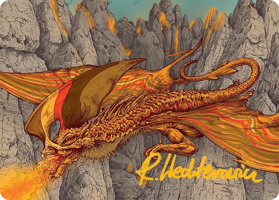 Magmatic Hellkite Art Card (34/54) (Gold-Stamped Signature) [Tarkir: Dragonstorm Art Series] | The CG Realm