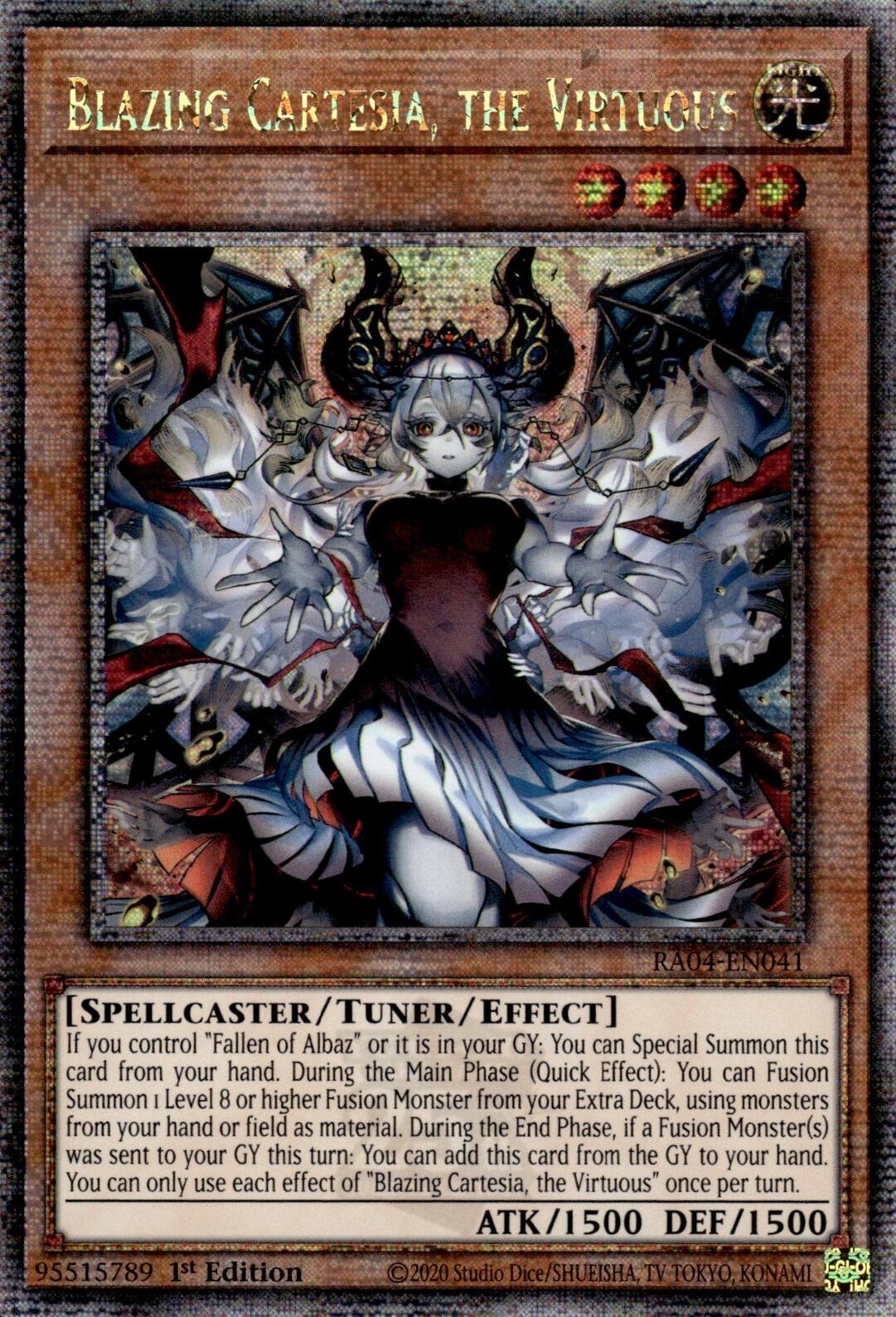Blazing Cartesia, the Virtuous (New Art) [RA04-EN041] Quarter Century Secret Rare | The CG Realm