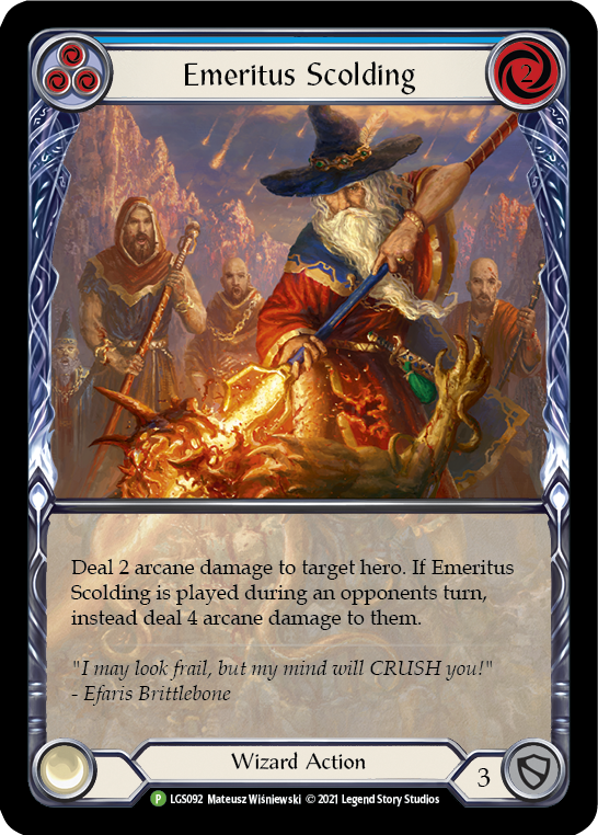 Emeritus Scolding (Blue Extended Art) [LGS092] (Promo)  Rainbow Foil | The CG Realm