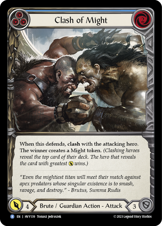 Clash of Might (Blue) [HVY139] (Heavy Hitters)  Rainbow Foil | The CG Realm