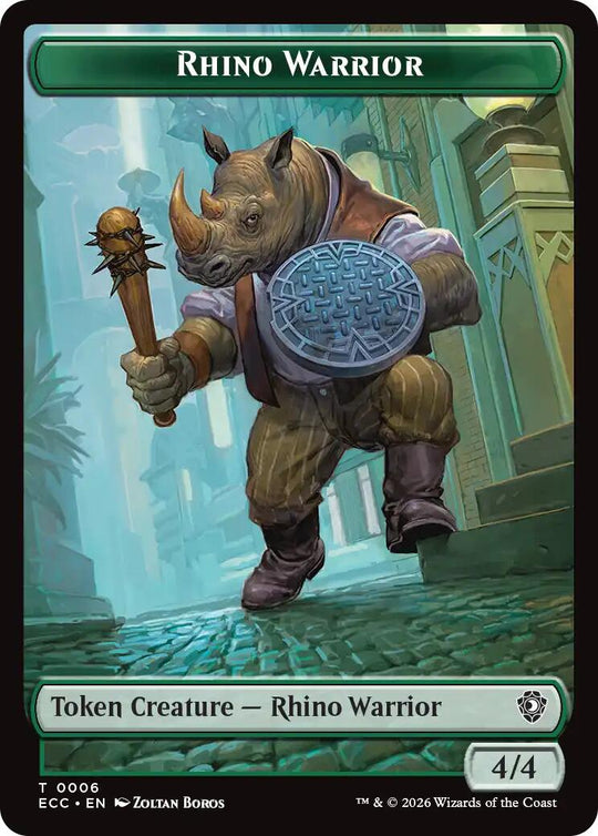 Rhino Warrior // Elemental (0010) Double-Sided Token (ECC-6 // 10) - Commander: Lorwyn Eclipsed Foil