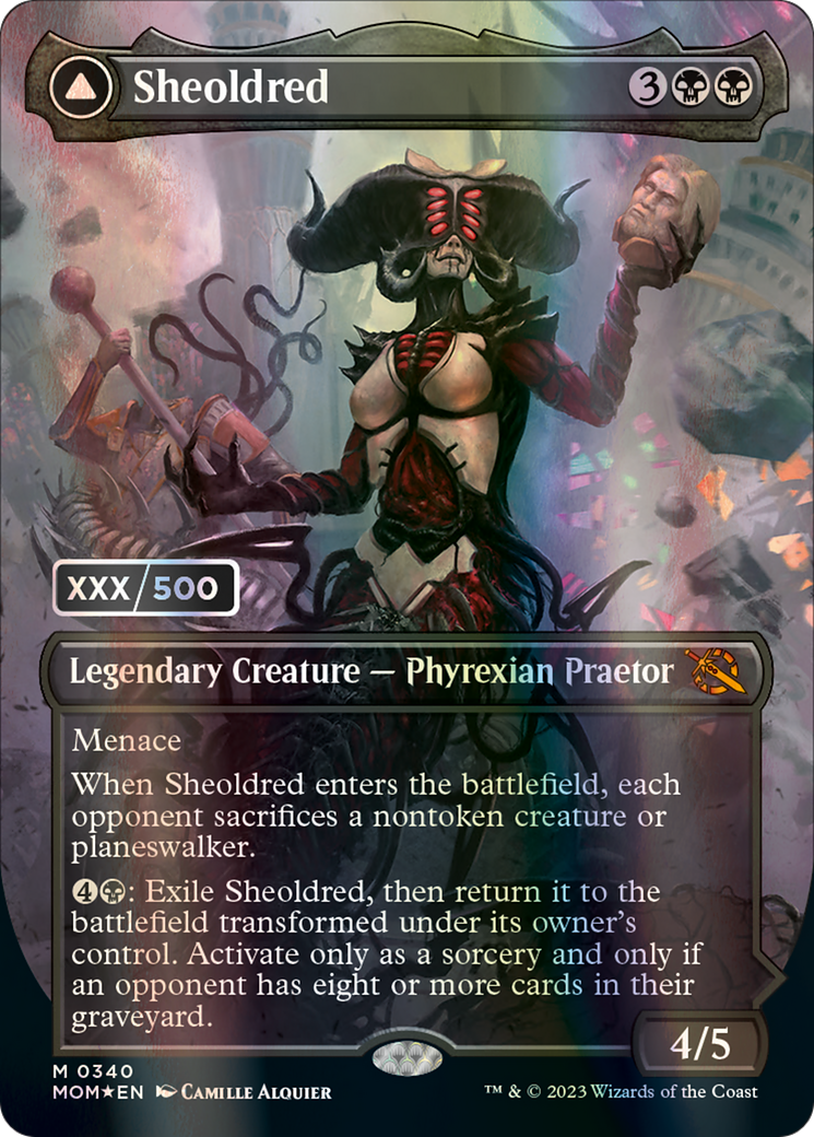 Sheoldred (Serial Numbered) (MOM-340) - March of the Machine (Borderless) Foil