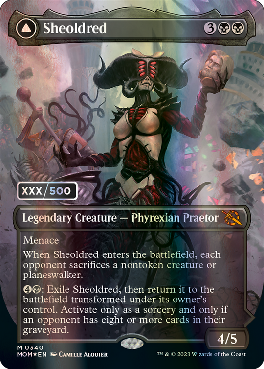 Sheoldred (Serial Numbered) (MOM-340) - March of the Machine (Borderless) Foil