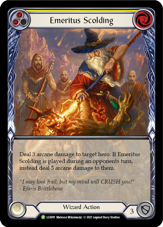Emeritus Scolding (Yellow Extended Art) [LGS091] (Promo)  Rainbow Foil | The CG Realm