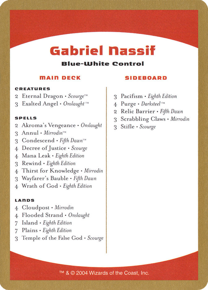 Gabriel Nassif Decklist [World Championship Decks 2004] | The CG Realm