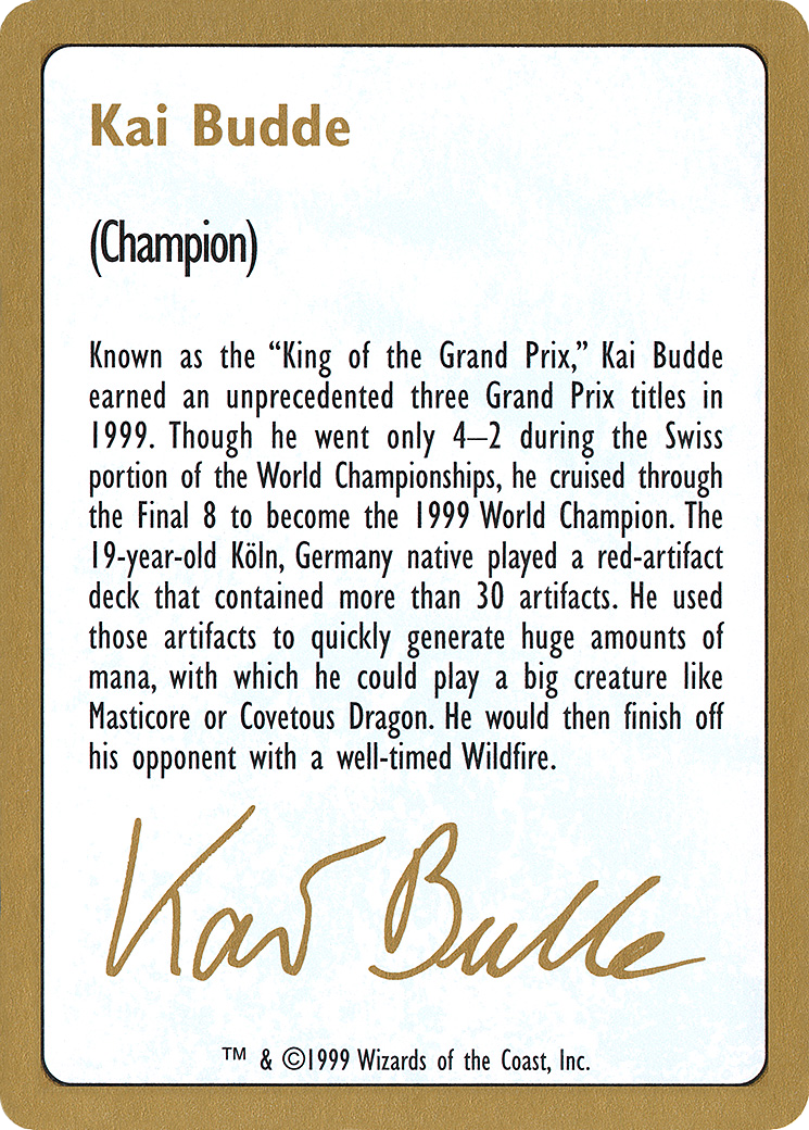 1999 Kai Budde Biography Card (WCD-) - World Championship Decks 1999