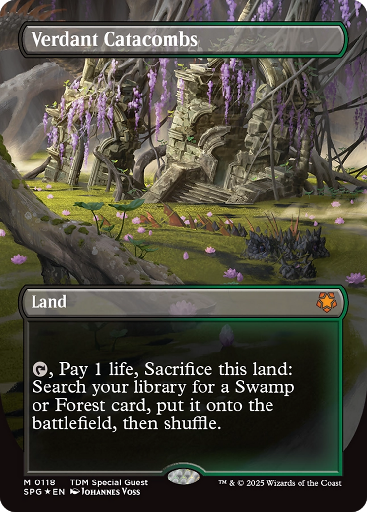 Verdant Catacombs (Borderless) (Dragonscale Foil) [Tarkir: Dragonstorm Special Guests] | The CG Realm