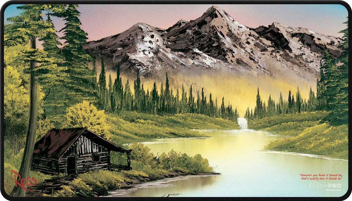UP PLAYMAT BOB ROSS MOUNTAIN RETREAT BLACK STITCHED | The CG Realm
