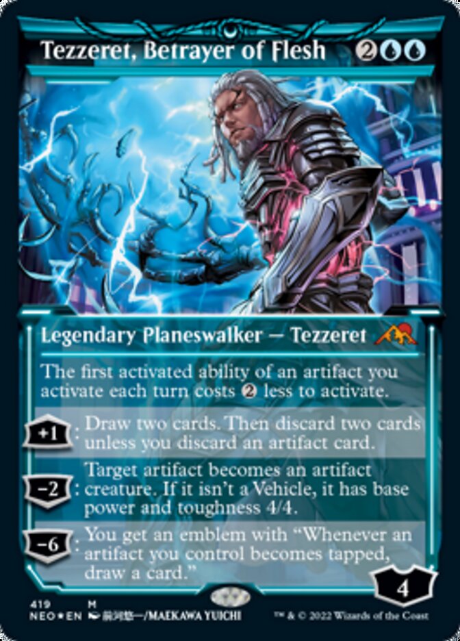 Tezzeret, Betrayer of Flesh (Showcase) (Foil Etched) [Kamigawa: Neon Dynasty] | The CG Realm
