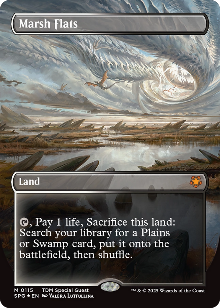 Marsh Flats (Borderless) (Dragonscale Foil) [Tarkir: Dragonstorm Special Guests] | The CG Realm