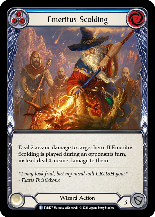 Emeritus Scolding (Blue) [EVR127] (Everfest)  1st Edition Rainbow Foil | The CG Realm