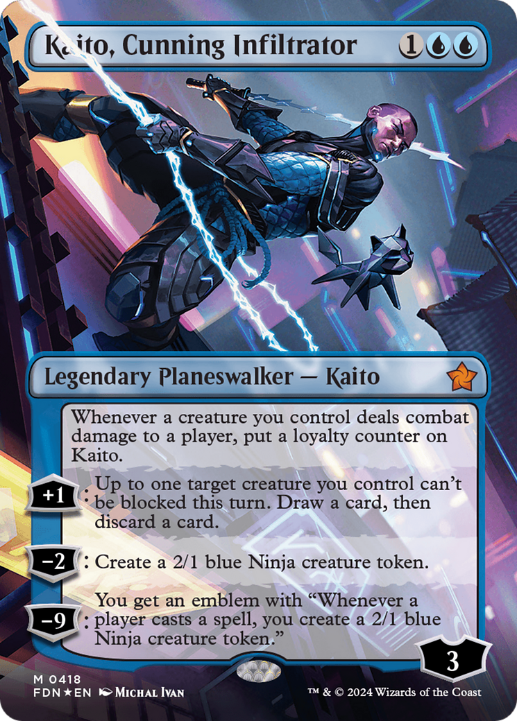 Kaito, Cunning Infiltrator (Borderless) (Mana Foil) [Foundations] | The CG Realm