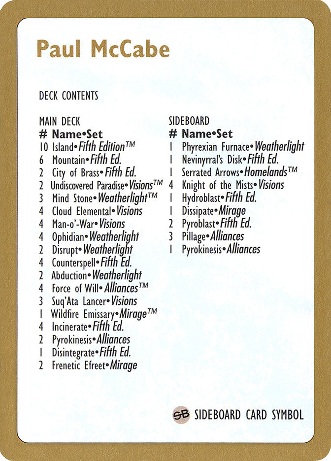 Paul McCabe Decklist [World Championship Decks 1997] | The CG Realm