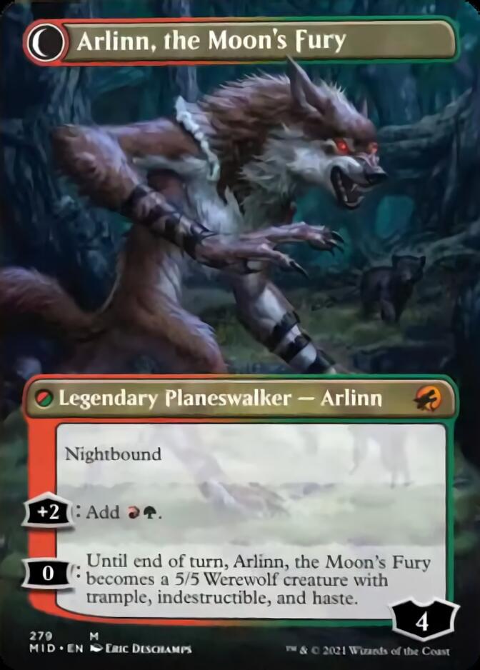 Arlinn, the Pack's Hope // Arlinn, the Moon's Fury (Borderless) [Innistrad: Midnight Hunt] | The CG Realm