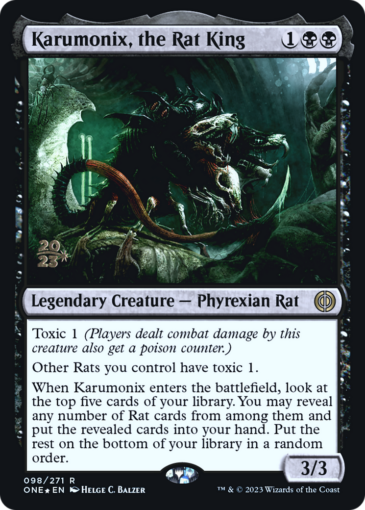 Karumonix, the Rat King [Phyrexia: All Will Be One Prerelease Promos] | The CG Realm