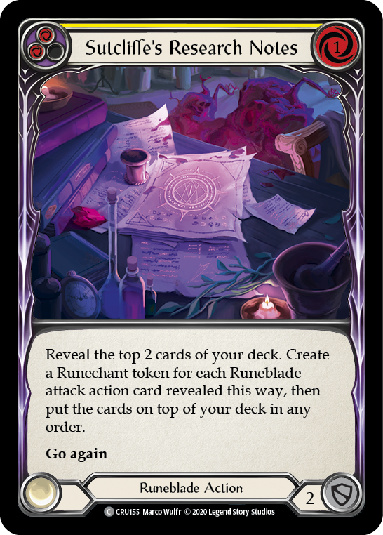 Sutcliffe's Research Notes (Yellow) [CRU155] (Crucible of War)  1st Edition Rainbow Foil | The CG Realm