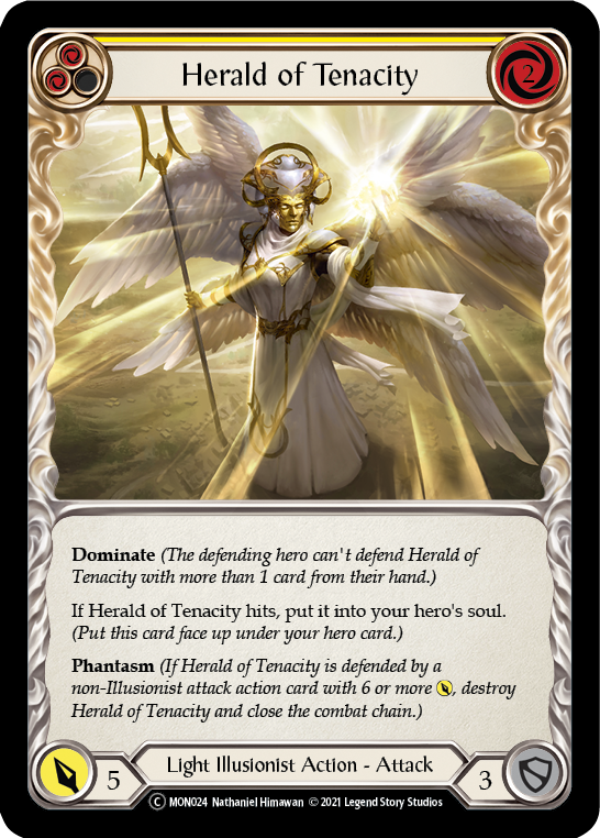 Herald of Tenacity (Yellow) [U-MON024-RF] (Monarch Unlimited)  Unlimited Rainbow Foil | The CG Realm