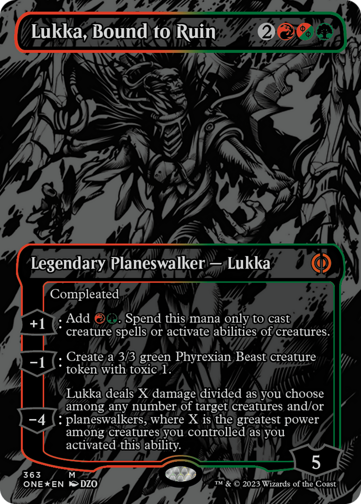 Lukka, Bound to Ruin (Oil Slick Raised Foil) [Phyrexia: All Will Be One] | The CG Realm