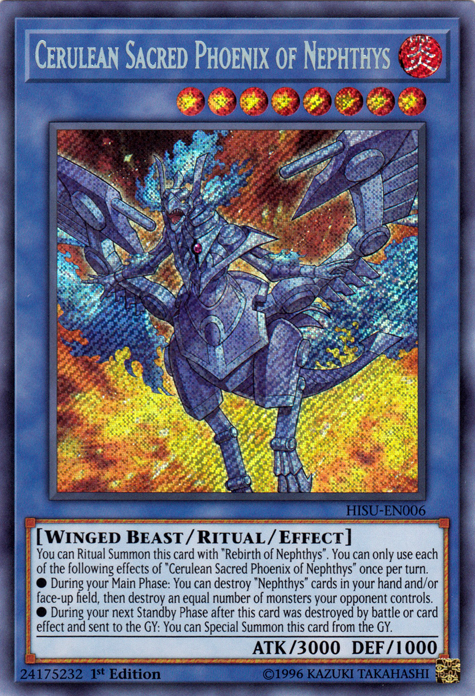 Cerulean Sacred Phoenix of Nephthys [HISU-EN006] Secret Rare | The CG Realm