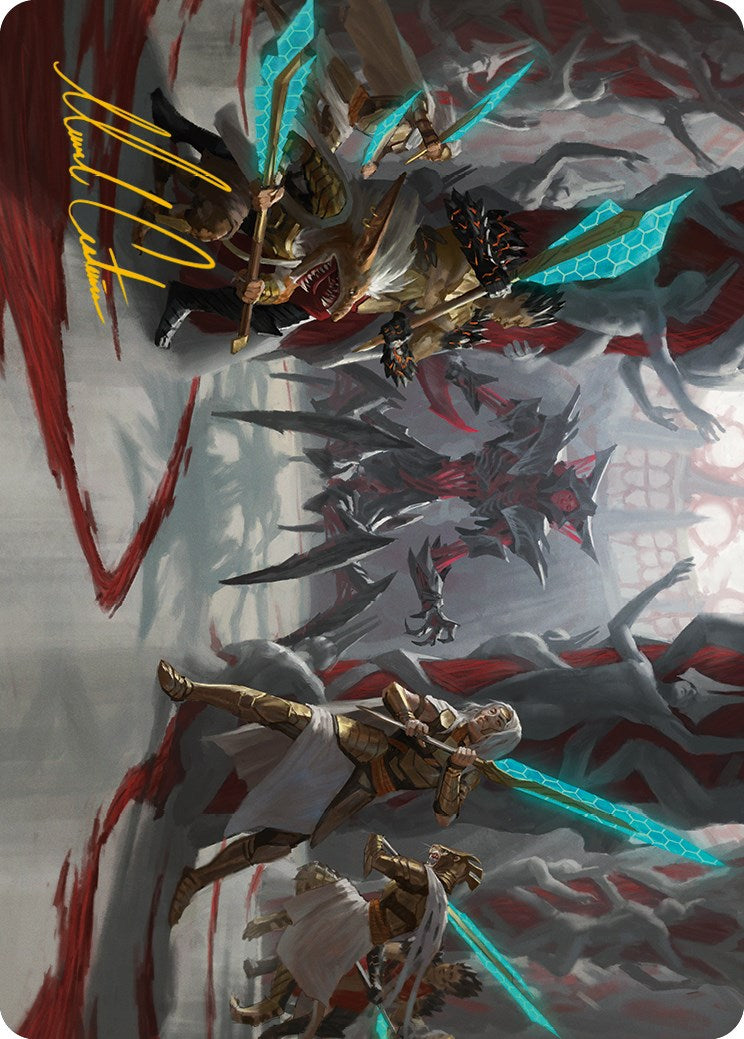 Goldwardens' Gambit Art Card (Gold-Stamped Signature) [Phyrexia: All Will Be One Art Series] | The CG Realm