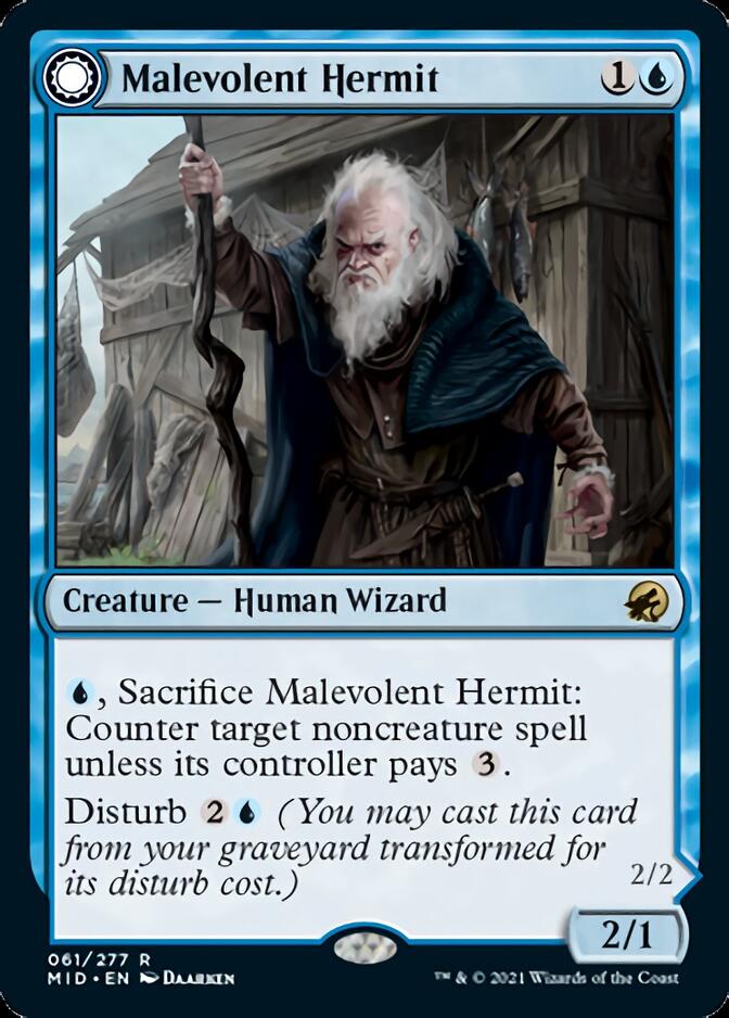 Malevolent Hermit (MID-061) - Innistrad: Midnight Hunt: (Double Faced Transform)