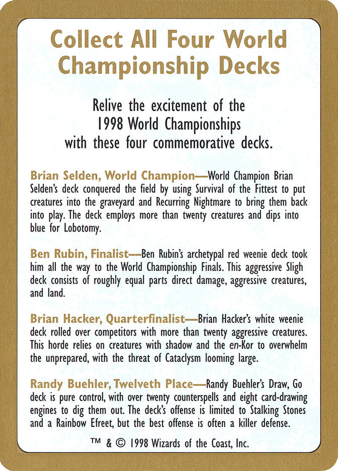 1998 World Championships Ad [World Championship Decks 1998] | The CG Realm