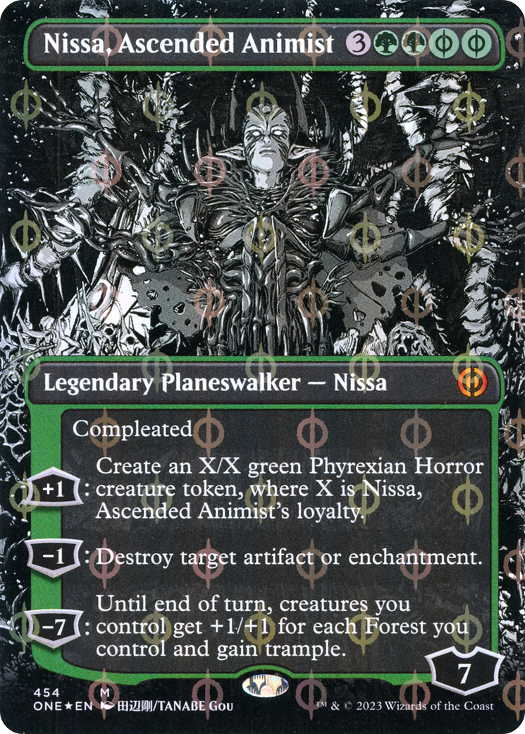 Nissa, Ascended Animist (Borderless Manga Step-and-Compleat Foil) [Phyrexia: All Will Be One] | The CG Realm