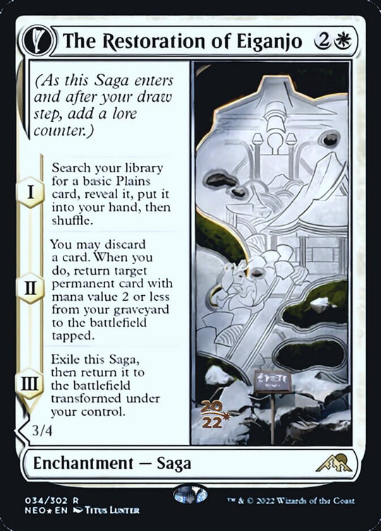 The Restoration of Eiganjo (PRE-034) - Kamigawa: Neon Dynasty Promos: (fandfc, enchantment) Foil