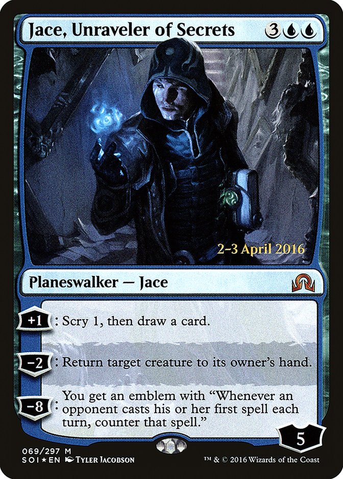 Jace, Unraveler of Secrets [Shadows over Innistrad Prerelease Promos] | The CG Realm