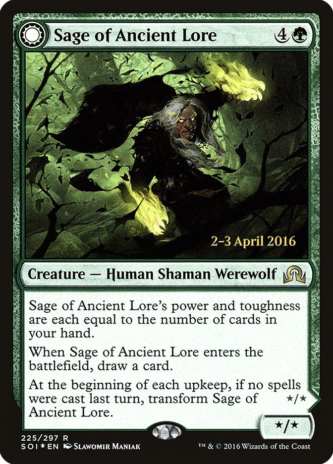 Sage of Ancient Lore (PRE-225) - Shadows over Innistrad Promos: (Double Faced Transform) Foil