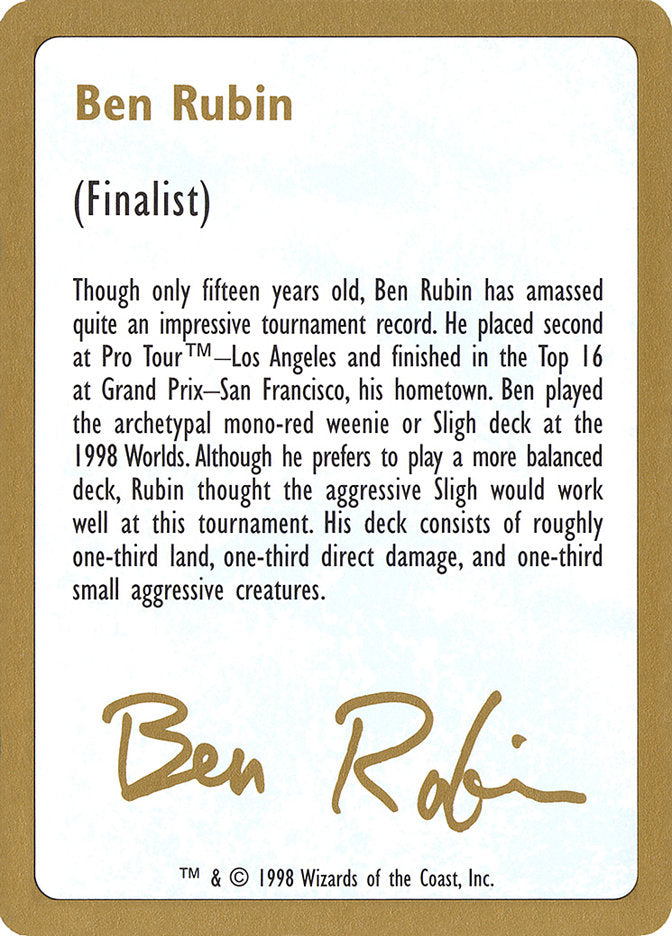 Ben Rubin Bio [World Championship Decks 1998] | The CG Realm