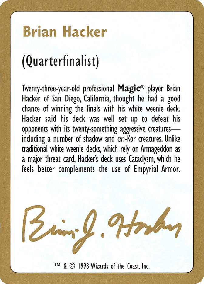 Brian Hacker Bio [World Championship Decks 1998] | The CG Realm