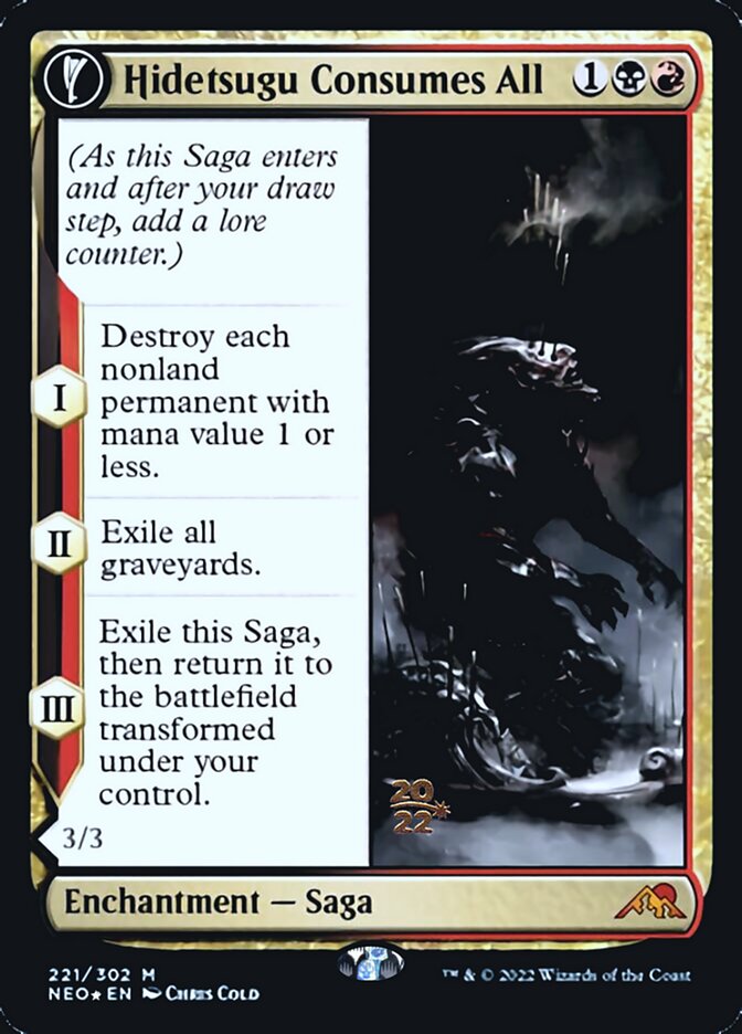 Hidetsugu Consumes All (PRE-221) - Kamigawa: Neon Dynasty Promos: (fandfc, enchantment) Foil