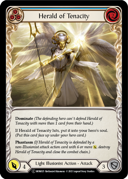 Herald of Tenacity (Blue) [U-MON025-RF] (Monarch Unlimited)  Unlimited Rainbow Foil | The CG Realm