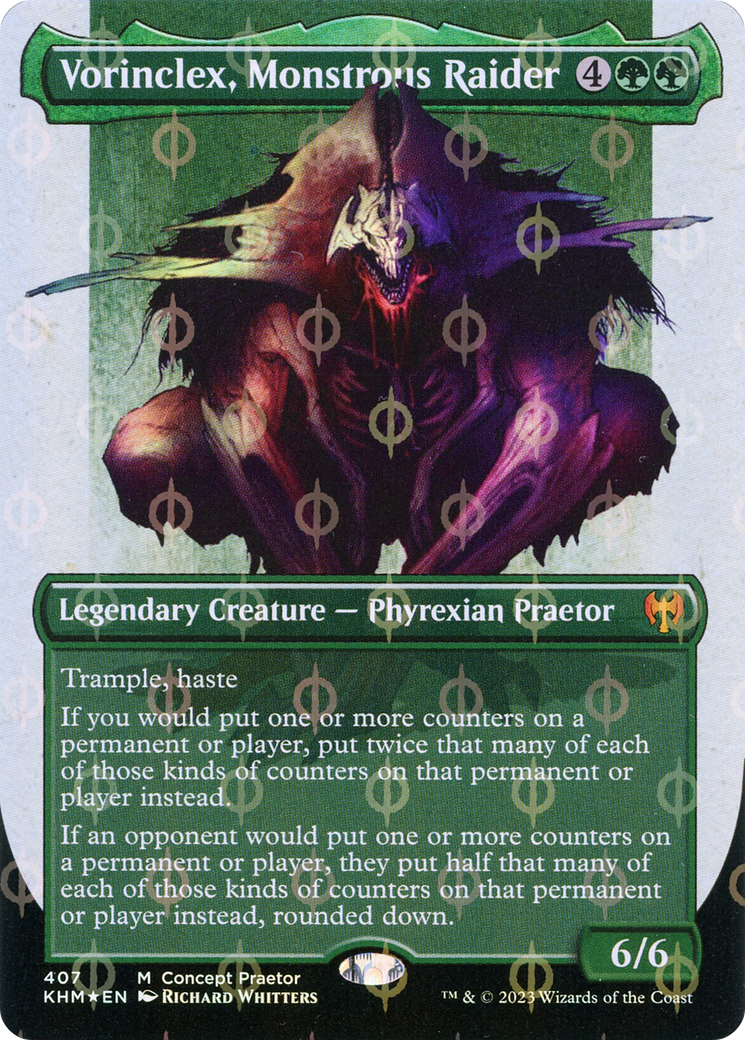 Vorinclex, Monstrous Raider (Borderless Concept Praetors Step-and-Compleat Foil) [Phyrexia: All Will Be One] | The CG Realm
