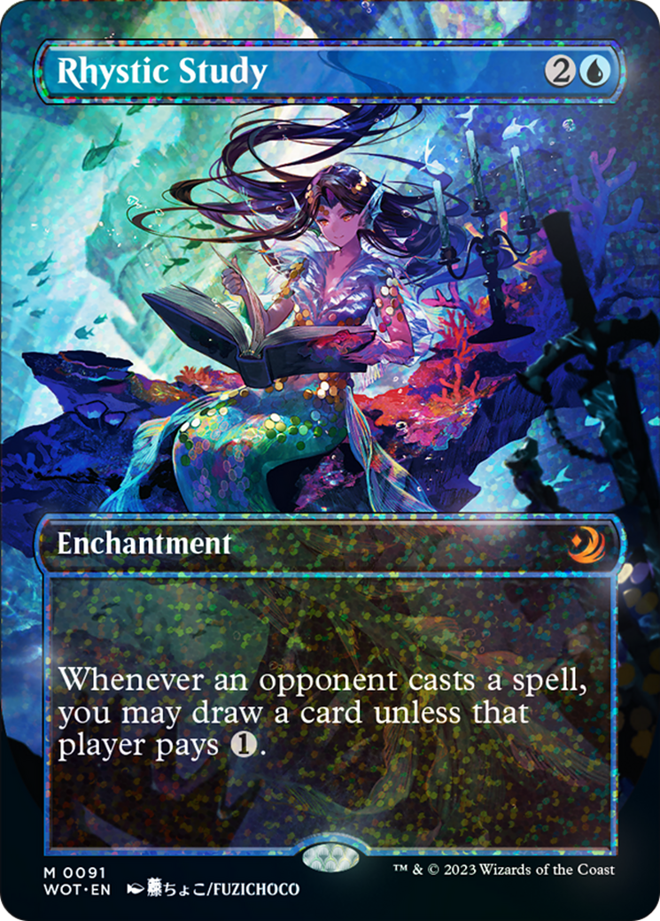 Rhystic Study (Anime Borderless) (Confetti Foil) [Wilds of Eldraine: Enchanting Tales] | The CG Realm